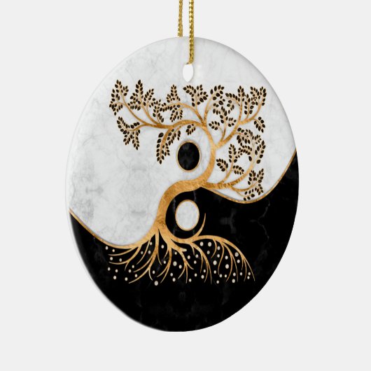 Yin Yang Tree - Marmor und Gold Keramik Ornament (Rechts)