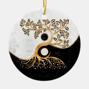 Yin Yang Tree - Marmor und Gold Keramik Ornament