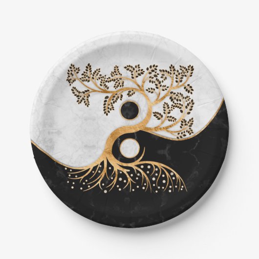 Yin Yang Tree - Marmor und Gold Pappteller (Vorderseite)