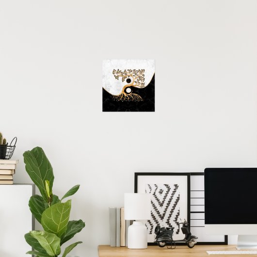 Yin Yang Tree - Marmor und Gold Poster (Heimbüro)