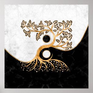 Yin Yang Tree - Marmor und Gold Poster