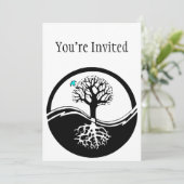 Yin Yang Tree of Life Black & White Einladung (Stehend Vorderseite)