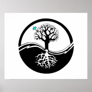 Yin Yang Tree of Life Black & White Poster