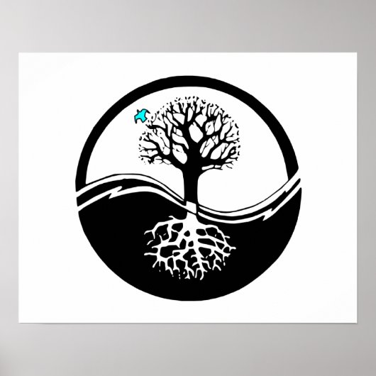 Yin Yang Tree of Life Black & White Poster (Vorne)