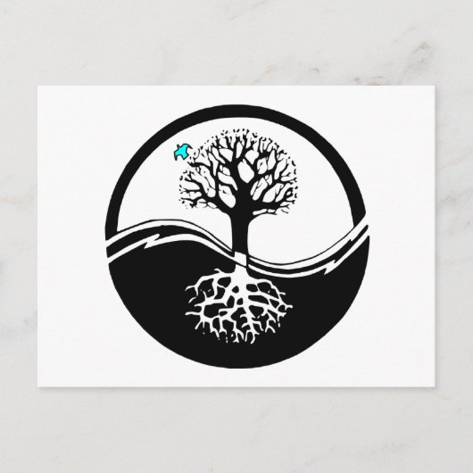 Yin Yang Tree of Life Black & White Postkarte (Vorderseite)