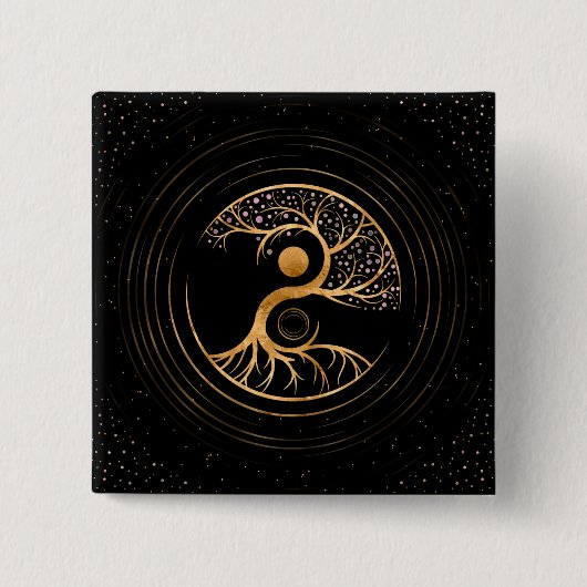 Yin Yang Tree of life - Fluorit und Gold Button (Vorderseite)