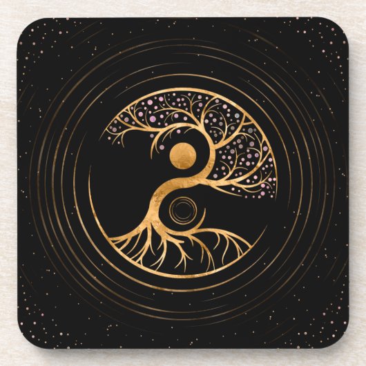 Yin Yang Tree of life - Fluorit und Gold Getränkeuntersetzer (Vorderseite)
