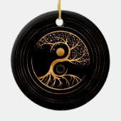 Yin Yang Tree of life - Fluorit und Gold Keramik Ornament (Hinten)