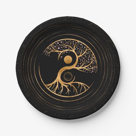 Yin Yang Tree of life - Fluorit und Gold Pappteller (Vorderseite)