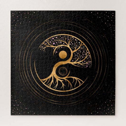 Yin Yang Tree of life - Fluorit und Gold Puzzle (Vertikal)
