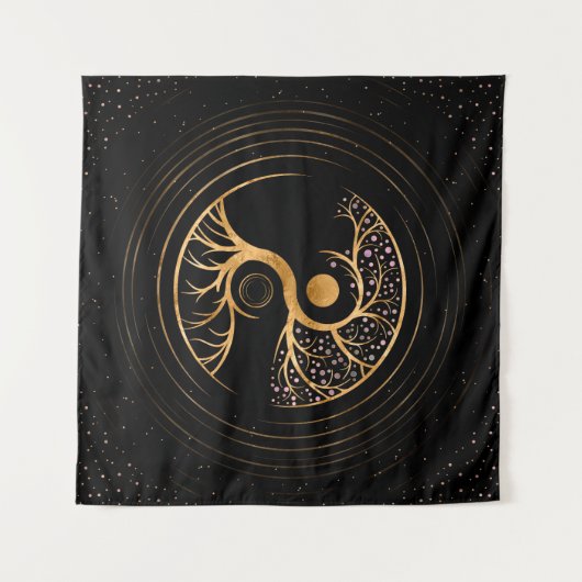 Yin Yang Tree of life - Fluorite and Gold Wandteppich (Vorderseite (Horizontal))