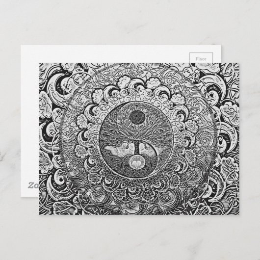 Yin Yang Tree of Life in Silver and Chrome Postkarte (Vorne/Hinten)