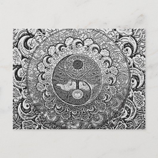 Yin Yang Tree of Life in Silver and Chrome Postkarte (Vorderseite)