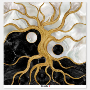Yin Yang Tree of life - Marmor und Gold Aufkleber