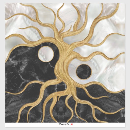 Yin Yang Tree of life - Marmor und Gold Aufkleber (Blatt)