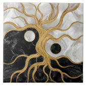 Yin Yang Tree of life - Marmor und Gold Fliese (Vorderseite)
