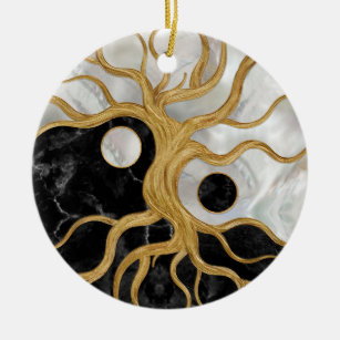 Yin Yang Tree of life - Marmor und Gold Keramik Ornament