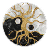 Yin Yang Tree of life - Marmor und Gold Keramikknauf (Vorderseite)