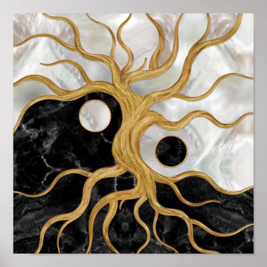 Yin Yang Tree of life - Marmor und Gold Poster (Vorne)