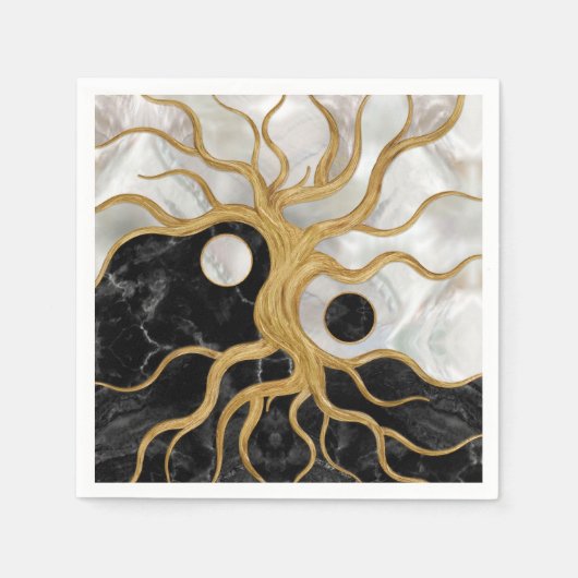 Yin Yang Tree of life - Marmor und Gold Serviette (Vorderseite)