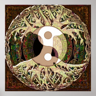 Yin Yang Tree of Life Tan Poster