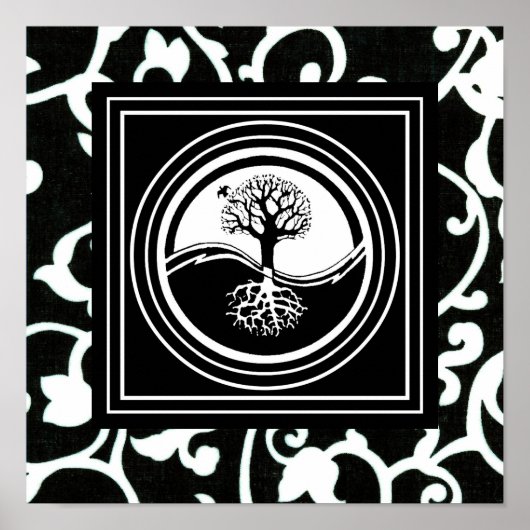 Yin Yang Tree Symbol Schwarz-weiß Harmonie Poster (Vorne)