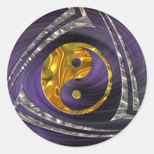 Yin & Yang / Tribal - Gold Silber violette Spira Runder Aufkleber