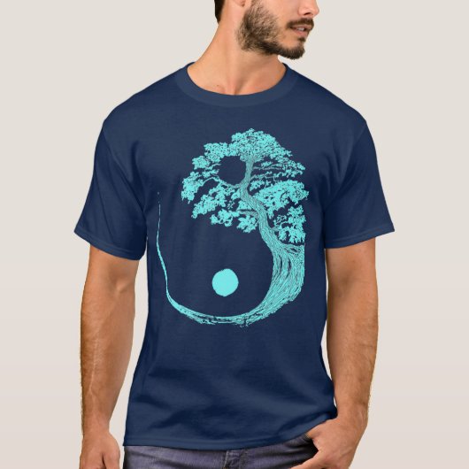 Yin Yang Turquoise Blue Bonsai Tree Japanese Zen T-Shirt (Vorderseite)