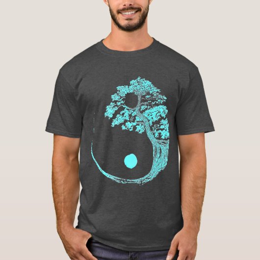 Yin Yang Turquoise Blue Bonsai Tree Japanese Zen T-Shirt (Vorderseite)