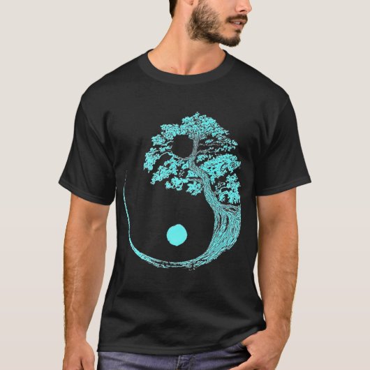Yin Yang Turquoise Blue Bonsai Tree Japanese Zen T-Shirt (Vorderseite)