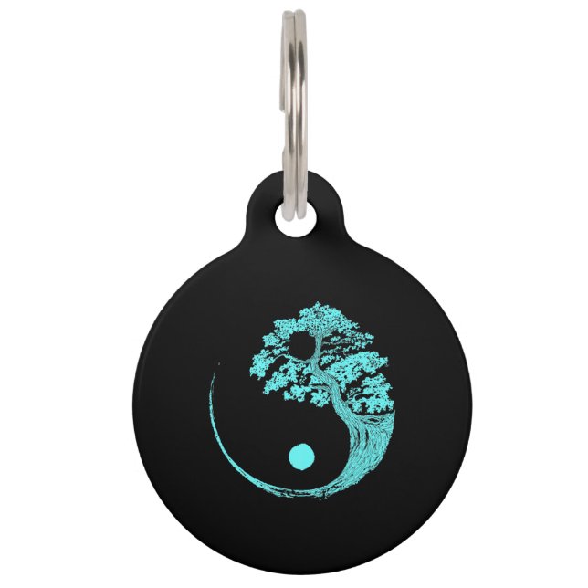 Yin Yang Turquoise Blue Bonsai Tree Japanisch Haustiermarke (Vorderseite)