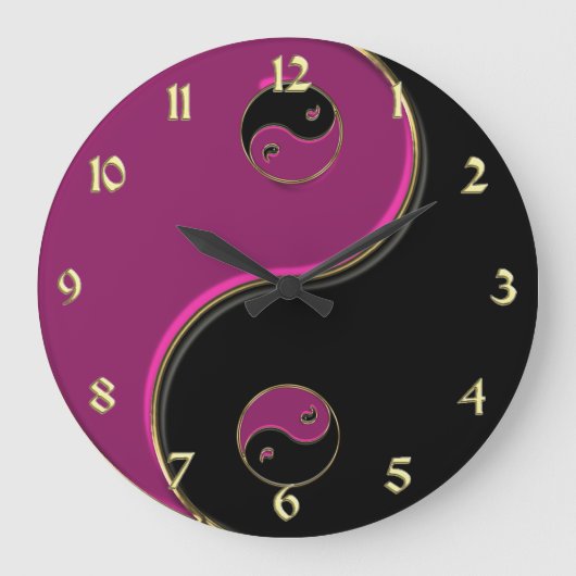 Yin Yang Uhr im Schwarzen und im Pink mit Gold (Vorderseite)