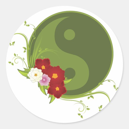Yin Yang und Blume Runder Aufkleber (Vorderseite)