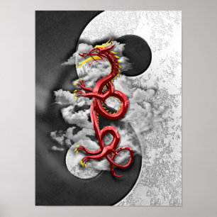 Yin Yang und Drache Poster