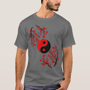 Yin Yang und Sakura Red Blossom T-Shirt