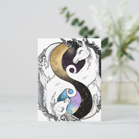 Yin Yang Unicorns Postkarte (Stehend Vorderseite)