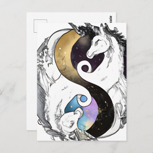 Yin Yang Unicorns Postkarte (Vorne/Hinten)