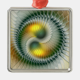Yin Yang Weihnachtsfarben Abstrakte Fractal Kunst Ornament Aus Metall