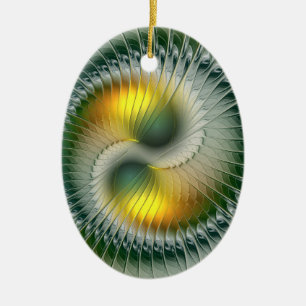 Yin Yang Weihnachtsfarben Abstrakte Fraktal Kunst Keramik Ornament