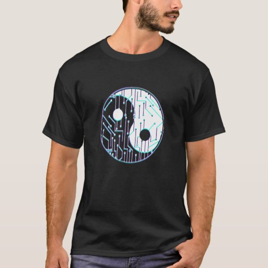 Yin Yang With Glitch Effect In Computer Chip And V T-Shirt (Vorderseite)