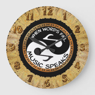 Yin Yang with music words 1 Große Wanduhr