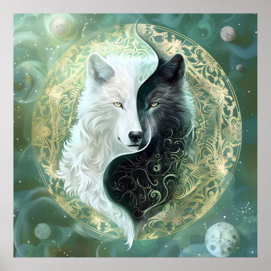 Yin Yang Wolf Art - Fantasy Artwork  Poster (Vorne)