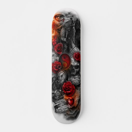 Yin Yang Wolf-Schädel-Fantasie-Plattform Skateboard (Vorne)
