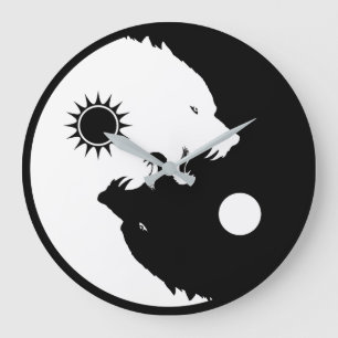 Yin Yang Wölfe Große Wanduhr