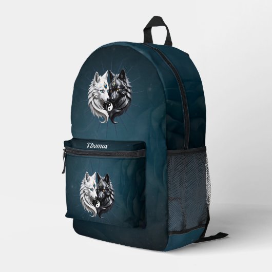 Yin Yang Wolves. Bedruckter Rucksack (Rückseitige Ecke Rechts)