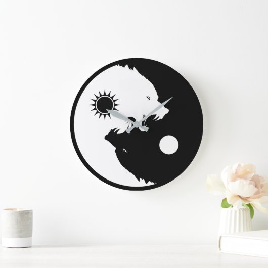 Yin Yang Wolves Große Wanduhr (Zuhause)
