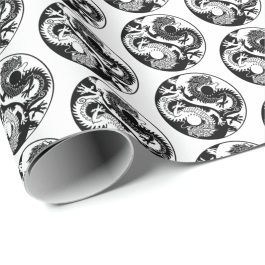 YIN YANG ZWEI DRAGONS GESCHENKPAPIER (Rolleneckpunkt)