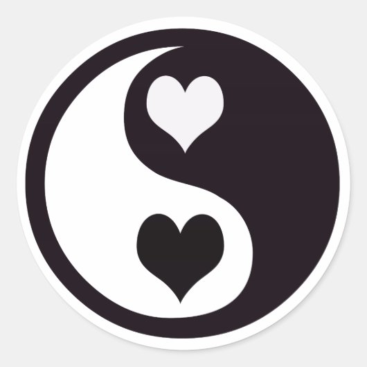 Ying und Yang Black and White Hearts Runder Aufkleber (Vorderseite)