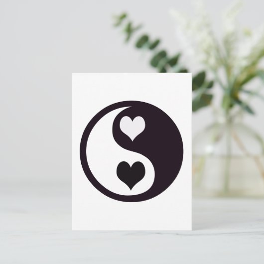 Ying und Yangschwarzweiss-Herzen Postkarte (Stehend Vorderseite)