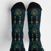 Ying Yang Asian Texture Aquamarin Blue Gold Illusi Socken (Oben)